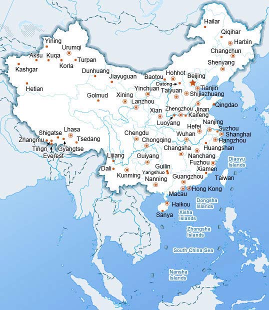 中国主要城市地图